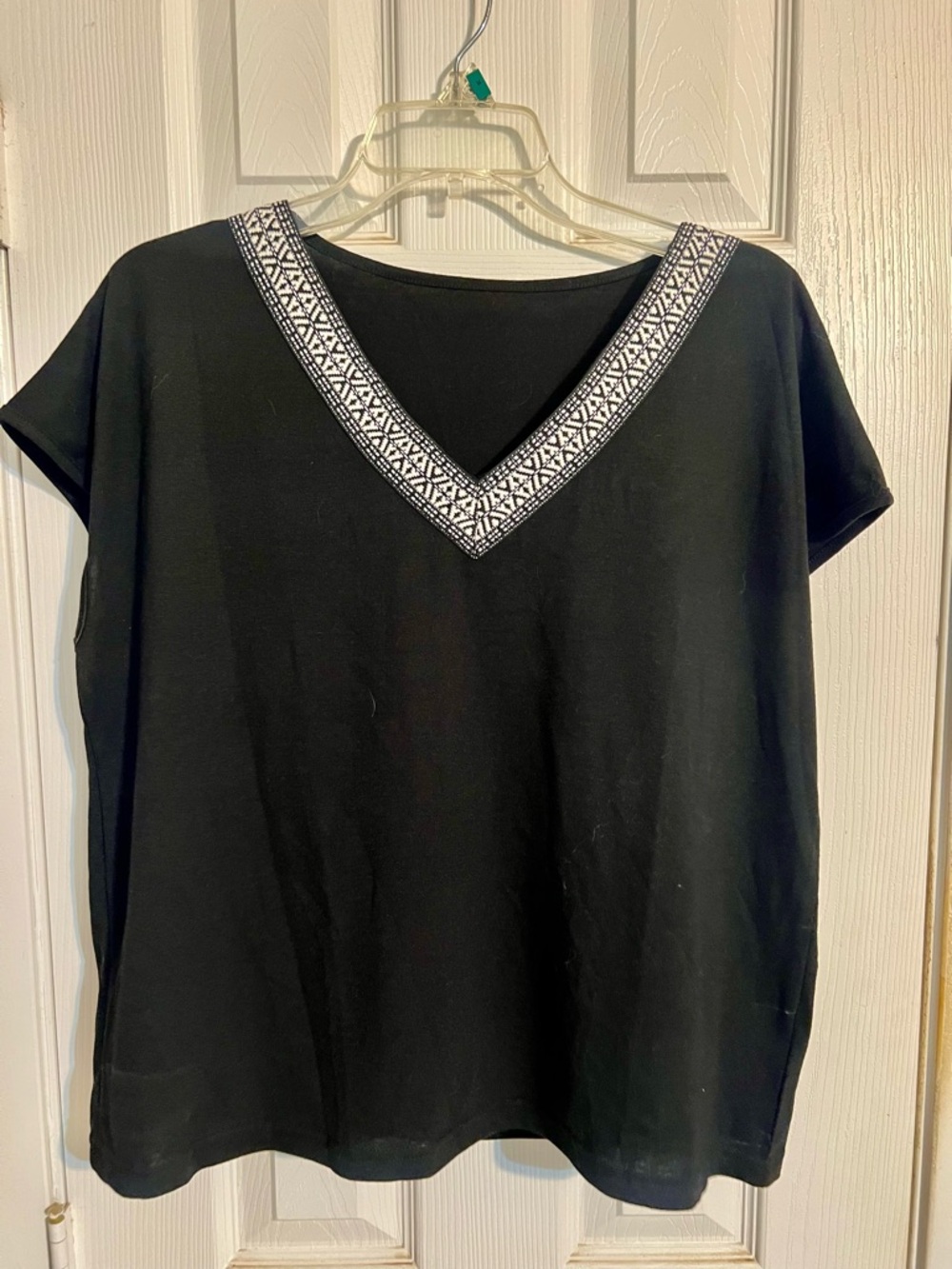 Black V-Neck Embellished Women’s Top